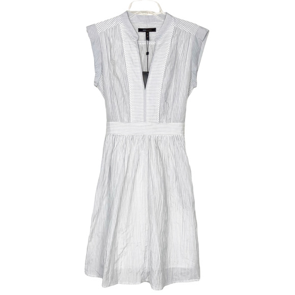 BCBGMaxAzria Dresses & Skirts - BcbgMaxazria White Gray Pinstripe Silk Blend Dress Sz 6